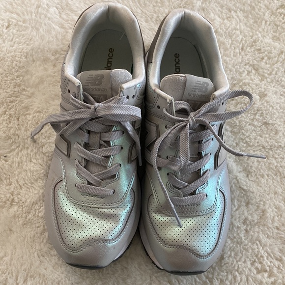 Athletic Shoes New Balance 574 Silver Metallic Trainers ❤️ New